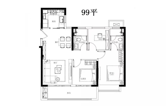 华发四季雅筑99㎡户型图